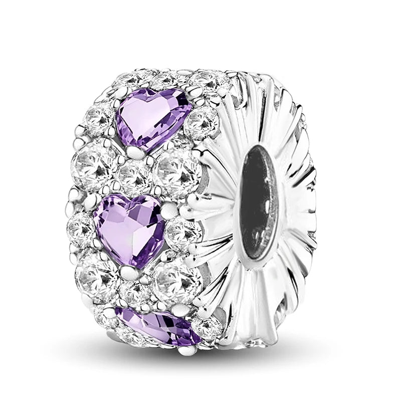 925 Sterling Silver Pink Heart Charm - Zircon Love Pendant Bead for DIY Bracelets, Bangles & Women’s Jewelry