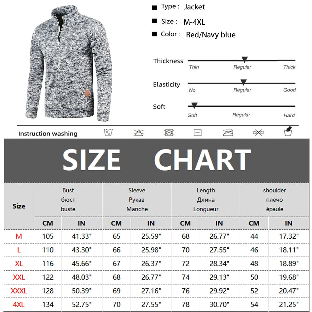 Men's Thicker Half-Zipper Pullover Sweatshirt - Solid Color Turtleneck Hoody for Spring and Autumn Outdoor Wear