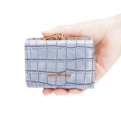 Baellerry Short Women’s Wallet — Crocodile Pattern Coin & Card Holder with Photo Slots, Hasp Purse for Girls
