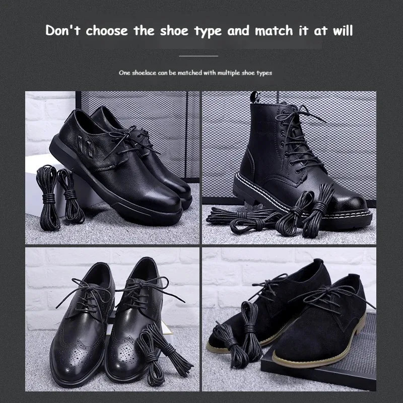 Cotton Waxed Shoe Laces - Round Leather Style Waterproof Replacement Laces for Oxford Shoes & Boots