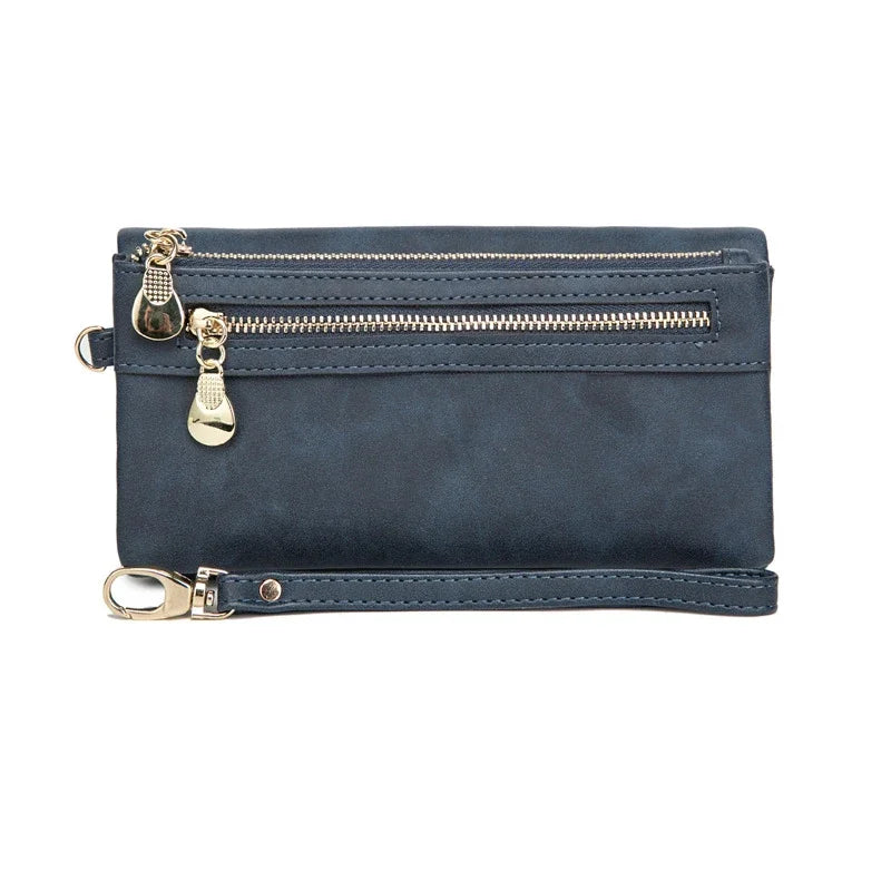 Large Capacity Women's Wallet – Dull Polish Leather, Double Zipper Clutch Wristlet with Phone, Coin & Card Holder Pockets