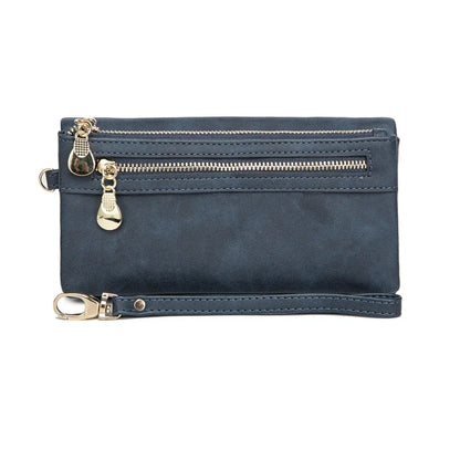 Large Capacity Women's Wallet – Dull Polish Leather, Double Zipper Clutch Wristlet with Phone, Coin & Card Holder Pockets