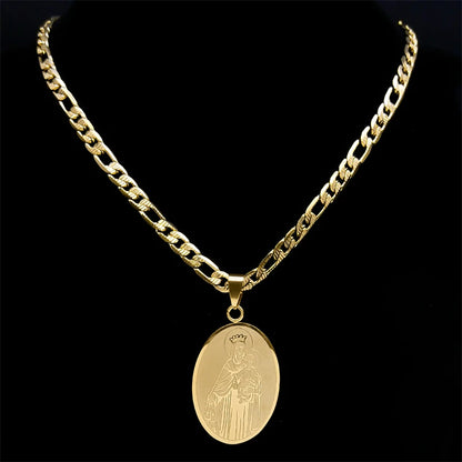 Classic Virgin Mary Pendant Necklace - Gold Plated Stainless Steel Catholic Jewelry for Men and Women (NZZZ140S05)