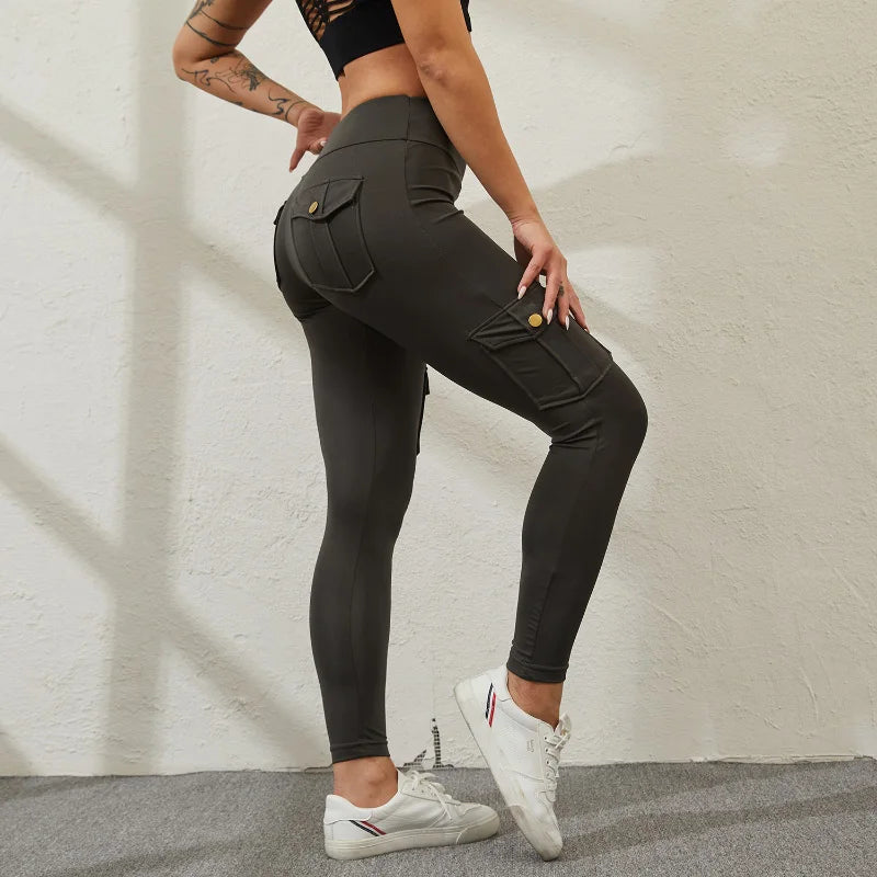 CHRLEISURE Women’s Seamless Yoga Pants – High-Waist Hip-Lifting Leggings with Pockets, Slim Elastic Gym & Fitness Wear