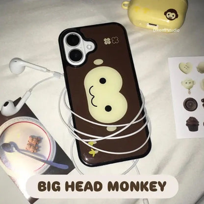 Brown & Yellow Monkey Face Phone Case - Cute Shockproof Silicone Cover for iPhone 17 Air, 16 Pro Max, 15, 14 Plus, 13, 12 & 11