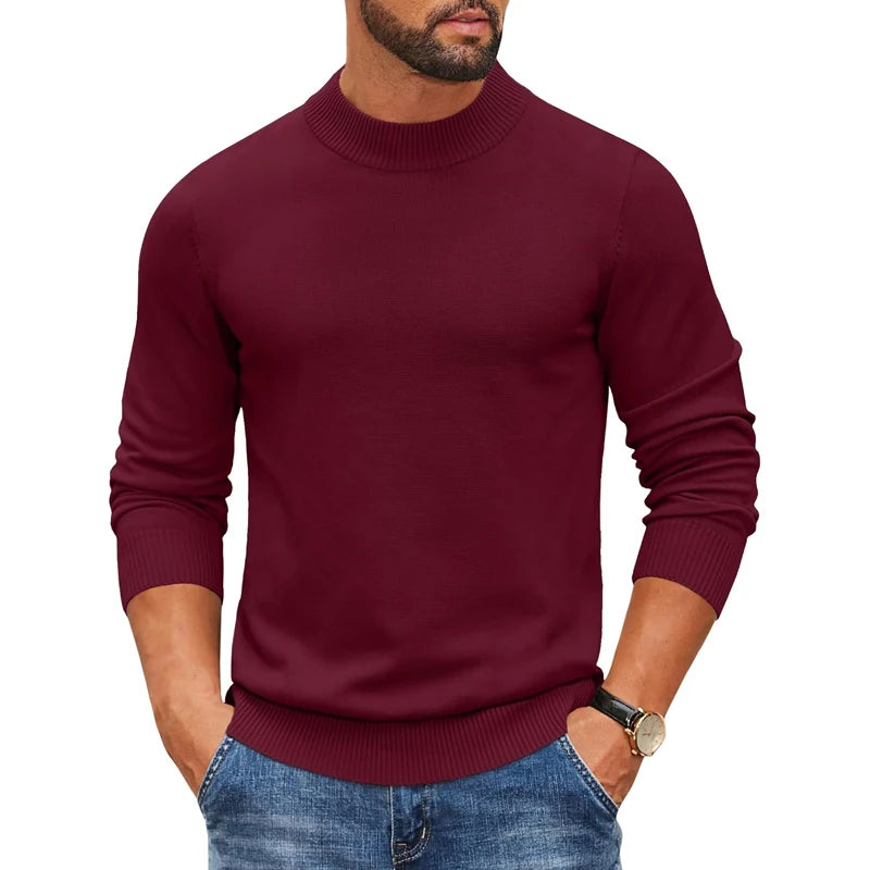 Men's Mock Turtleneck Ribbed Sweater - Heavyweight Slim Fit Warm Knit Pullover Casual Streetwear Top