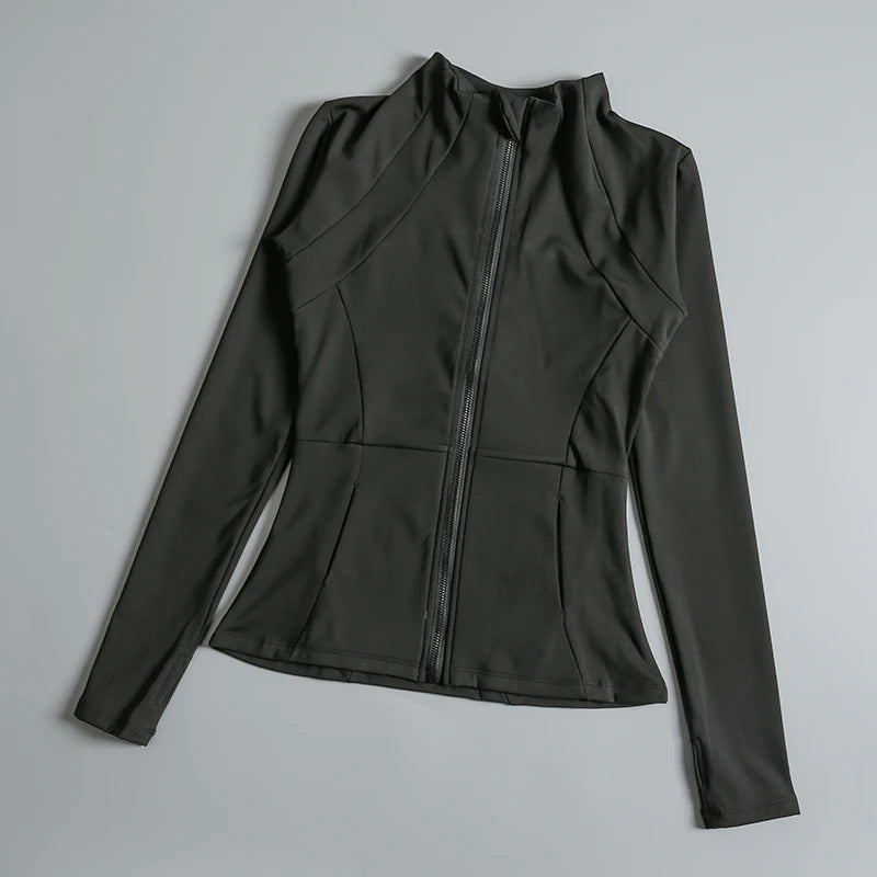 New Yoga Wear Ladies Coat – High Elastic Loose Fitness Top, Long Sleeve Stand-Up Collar for Exercise
