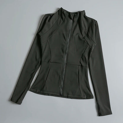 New Yoga Wear Ladies Coat – High Elastic Loose Fitness Top, Long Sleeve Stand-Up Collar for Exercise
