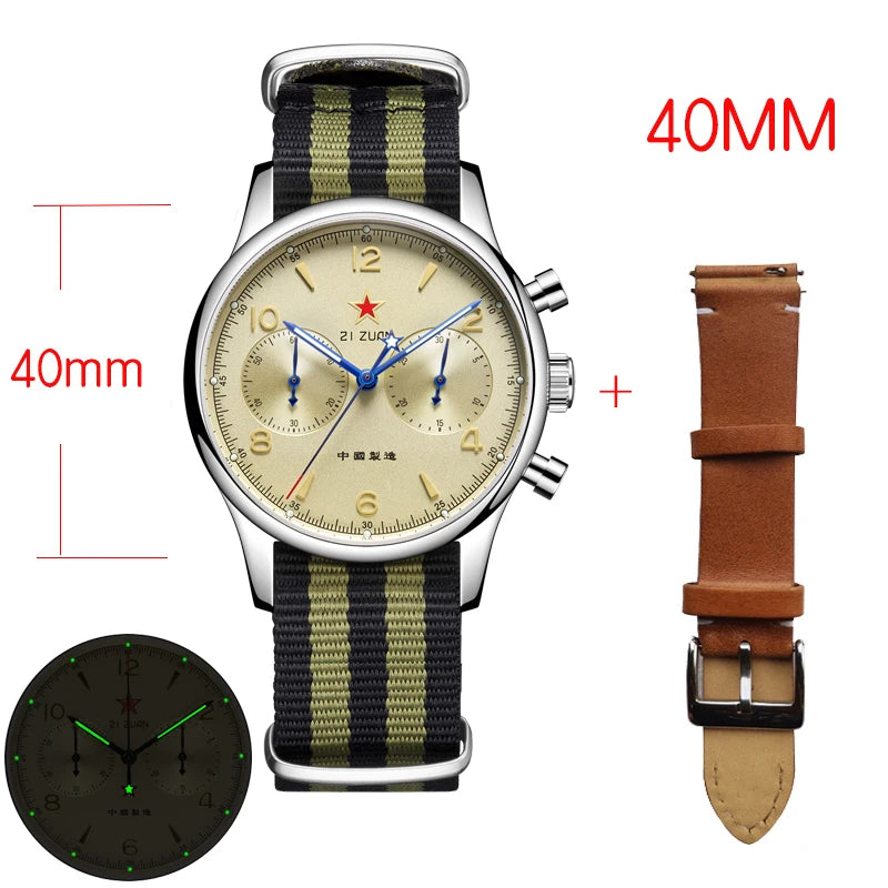 40mm 1963 Pilot Aviation Mechanical Chronograph — Original Seagull ST1901 Movement Men's Sapphire Vintage Watch