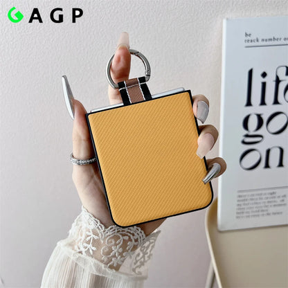 Ultra-Thin Ring Holder PU Leather Luxury Case for Samsung Galaxy Z Flip 6 / 5 / 4 / 3 – Slim Flip Phone Protective Cover with Kickstand Grip Design