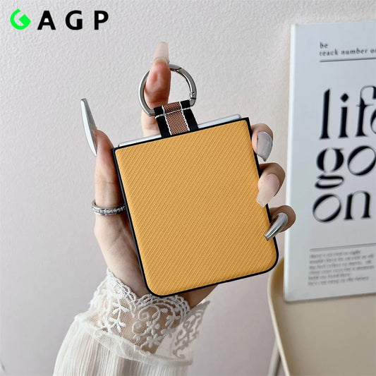 Ultra-Thin Ring Holder PU Leather Luxury Case for Samsung Galaxy Z Flip 6 / 5 / 4 / 3 – Slim Flip Phone Protective Cover with Kickstand Grip Design