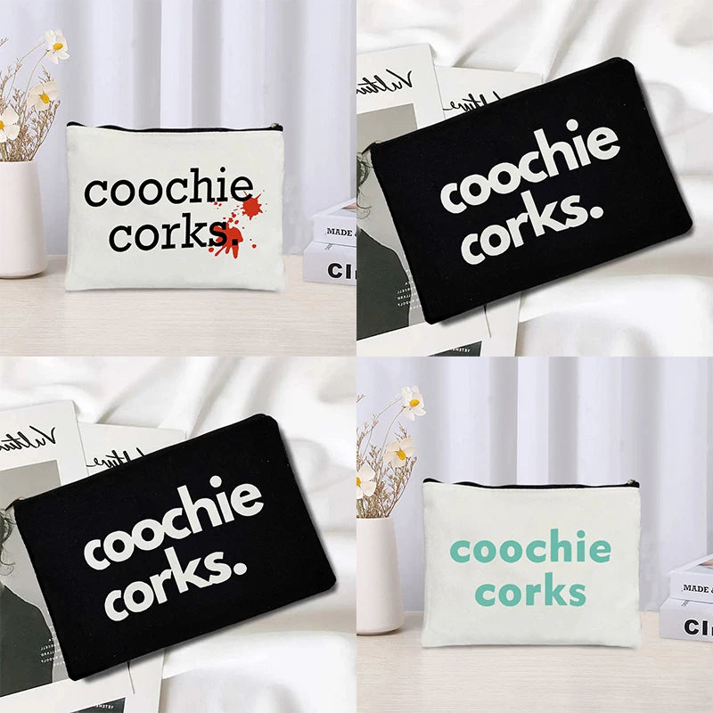 Coochie Corks Pattern Canvas Cosmetic Bag – Fashion Makeup Organizer, Travel Toiletry Pouch & Festival Gift for Women