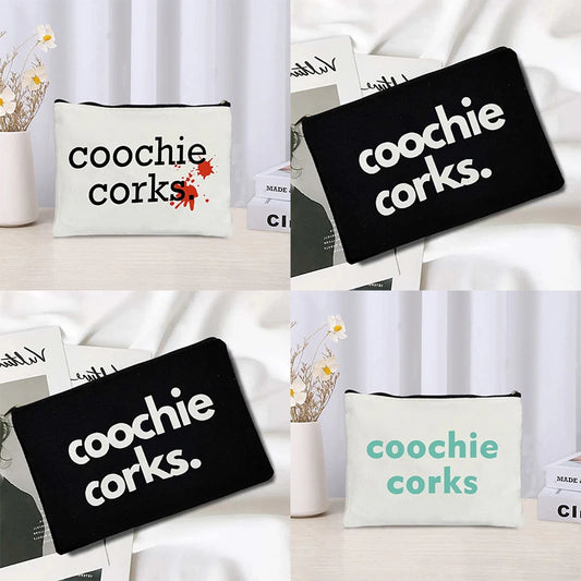 Coochie Corks Pattern Canvas Cosmetic Bag – Fashion Makeup Organizer, Travel Toiletry Pouch & Festival Gift for Women