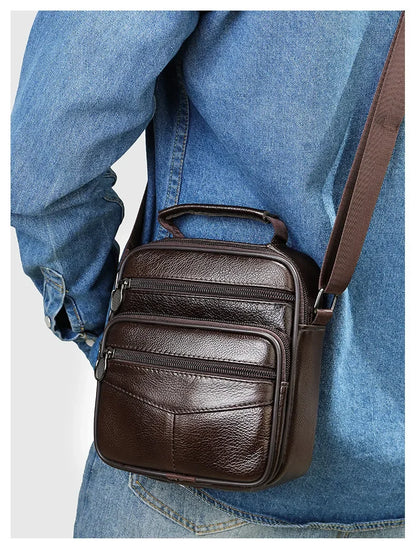 Men’s Genuine Leather Crossbody Bag – Small Outdoor Casual Bag for Motorcycle and Daily Use