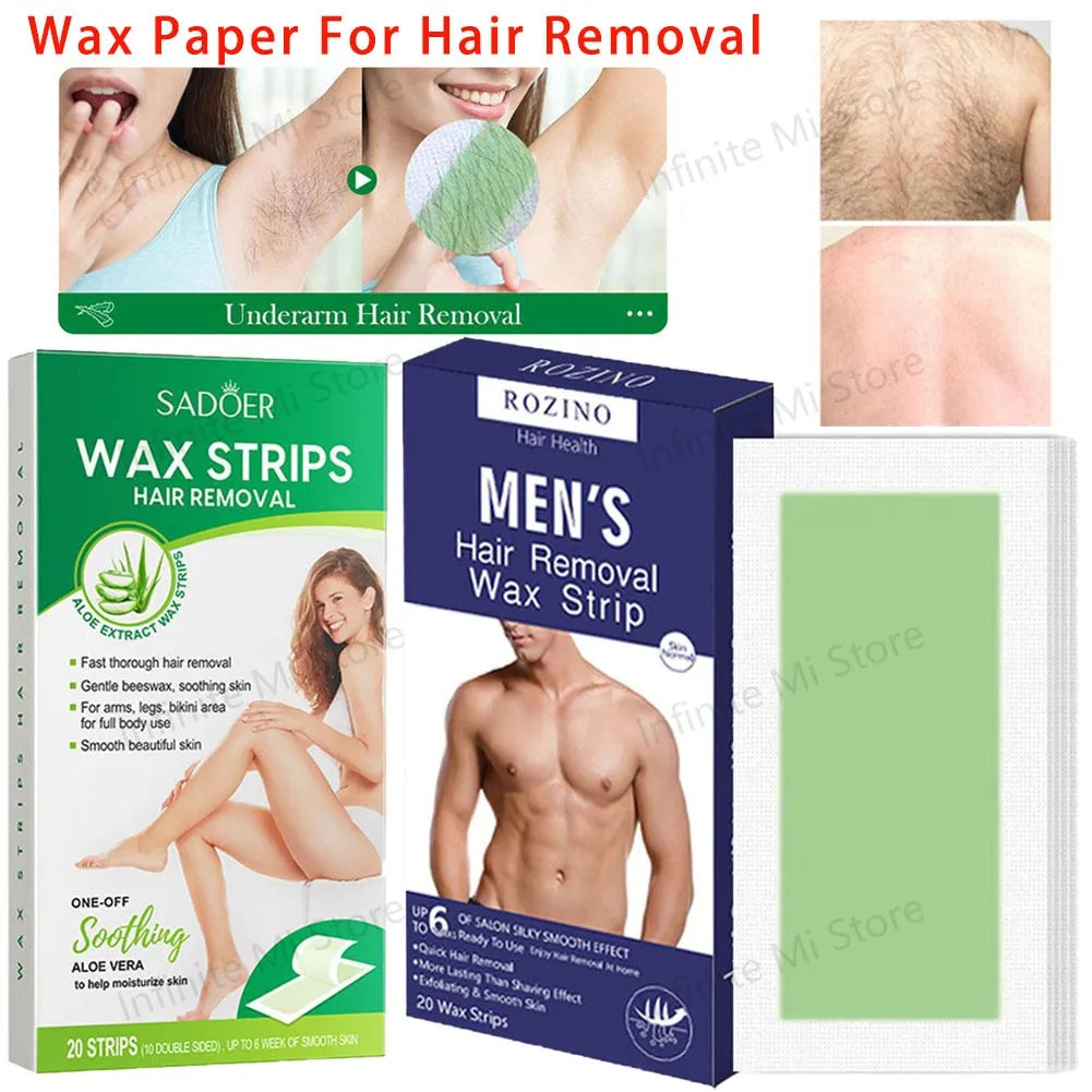 20-Piece Hair Removal Wax Strips - Cold Waxing Paper for Facial and Body Hair Removal at Home