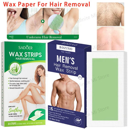 20-Piece Hair Removal Wax Strips - Cold Waxing Paper for Facial and Body Hair Removal at Home
