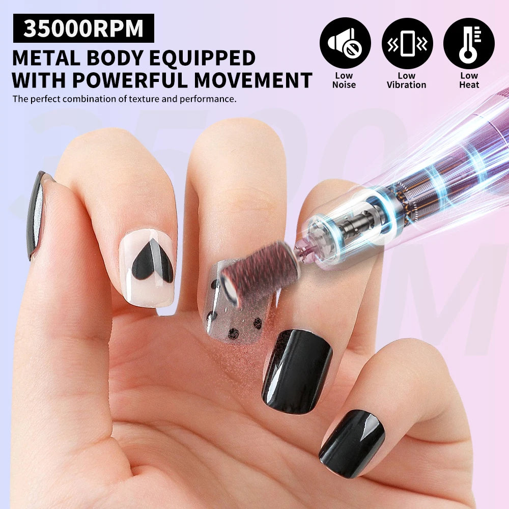 35000RPM Electric Nail Drill – Professional Rechargeable Nail File for Gel Nails, Portable Manicure Tool