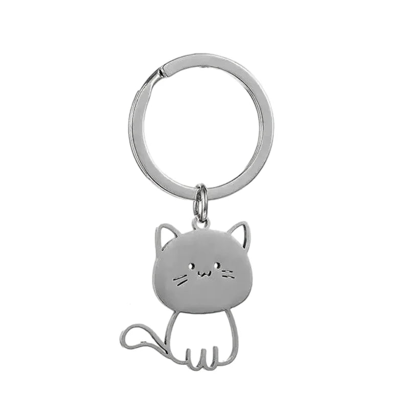 Cute Cat Keychain - Stainless Steel Metal Key Ring for Men & Women, Couple & Valentine’s Day Gift