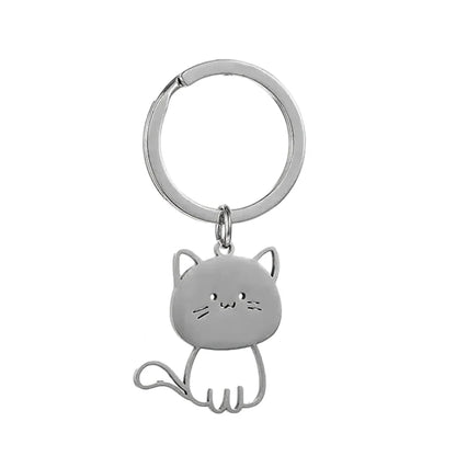 Cute Cat Keychain - Stainless Steel Metal Key Ring for Men & Women, Couple & Valentine’s Day Gift