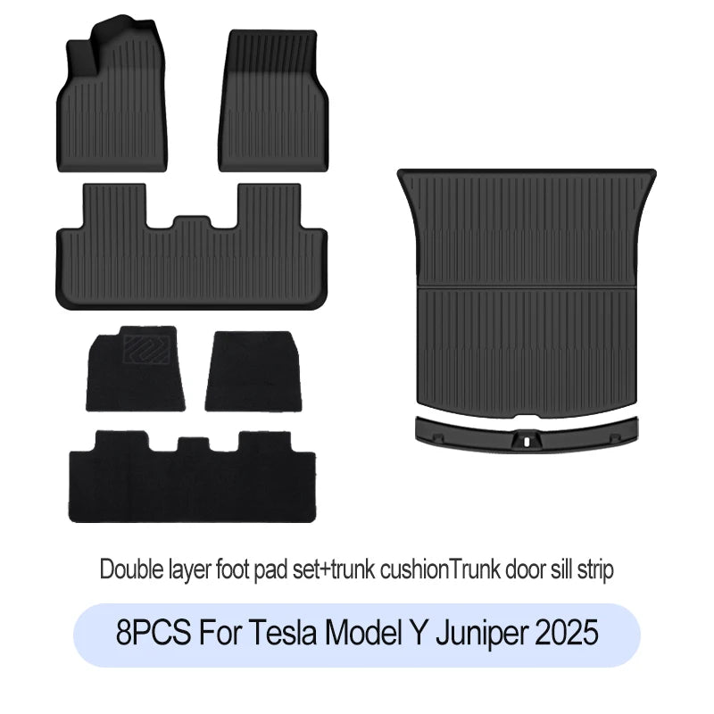 Tesla Model Y Juniper 2025+ TPE Floor Mats Set – Premium All-Weather Cargo & Trunk Liner, Wear-Resistant Car Interior Foot Protection Mats