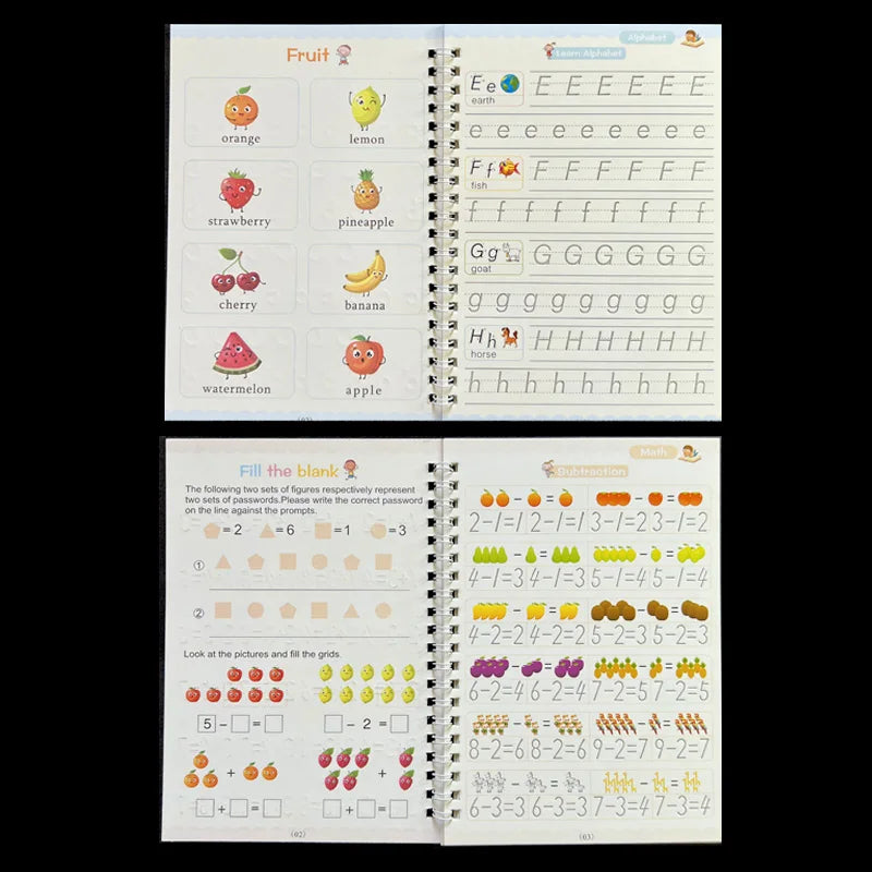 4-Piece Magic Practice Copybook Set with Pen — Reusable English Calligraphy Writing Book for Kids & Preschoolers