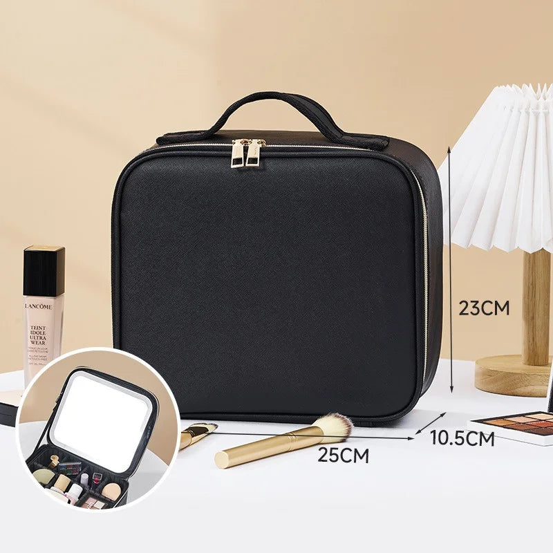 Smart LED Cosmetic Case with Mirror, Large Capacity Travel Makeup Bag for Women, Skincare & Beauty Organizer