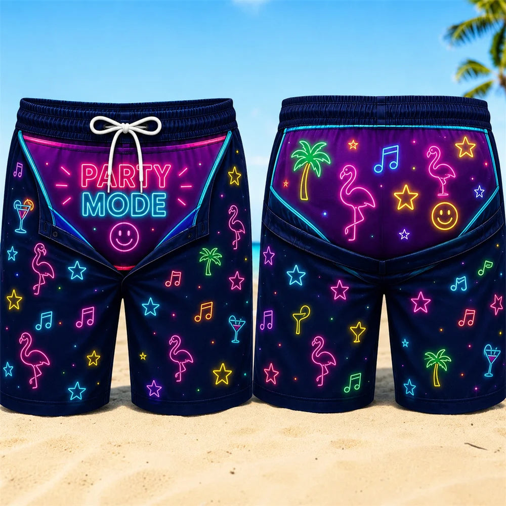 Retro 3D Cowboy Beach Shorts - Men's Quick-Dry Breathable Drawstring Board Shorts