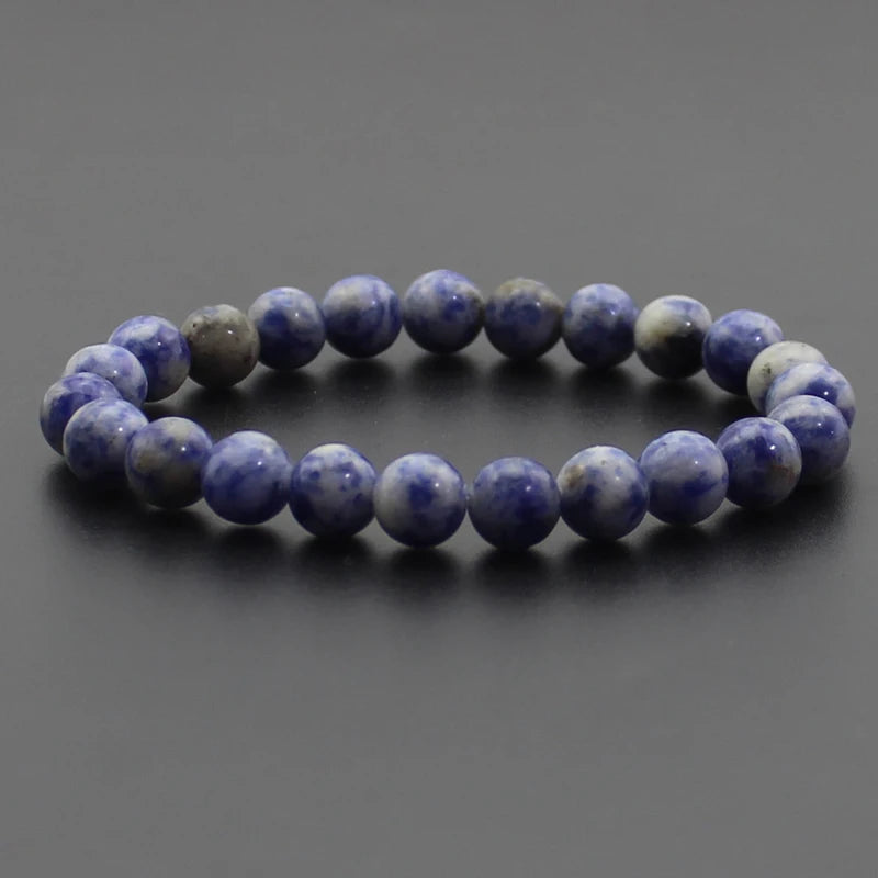 8mm Natural Stone Beaded Bracelet - Black Onyx Lava Tiger Eye Agate Quartz Chakra Yoga Energy Jewelry for Men & Women