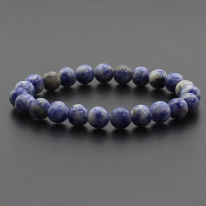 8mm Natural Stone Beaded Bracelet - Black Onyx Lava Tiger Eye Agate Quartz Chakra Yoga Energy Jewelry for Men & Women