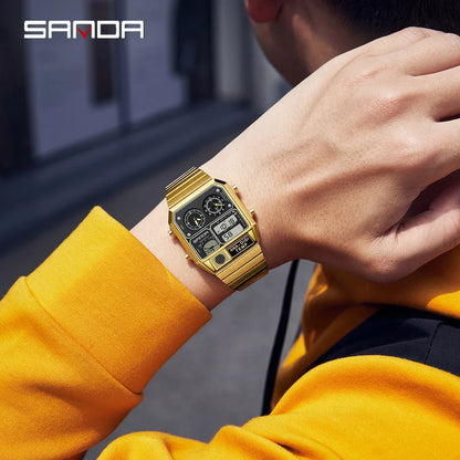 SANDA 3192 Men's LED Square Watch with Thermometer, Stopwatch & Chronograph – Multi-function Casual Timepiece for Youth   2/2