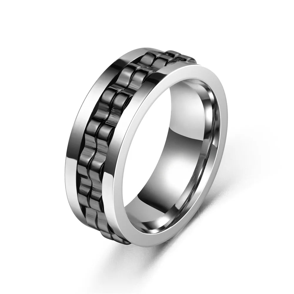 Stainless Steel Fidget Ring - Rotating Gear Chain Anti-Stress Anxiety Relief Ring for Men Size 6-13
