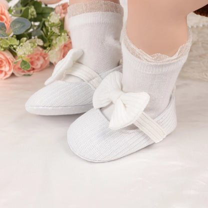 Meckior Baby Girl Shoes — Spring & Autumn Cotton Sole Moccasins with Bow, Anti-Slip First Walkers for Newborns & Toddlers