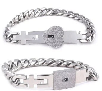 Couple Stainless Steel Love Lock Bracelet & Key Pendant Necklace – Romantic Jewelry Gift for Men and Women
