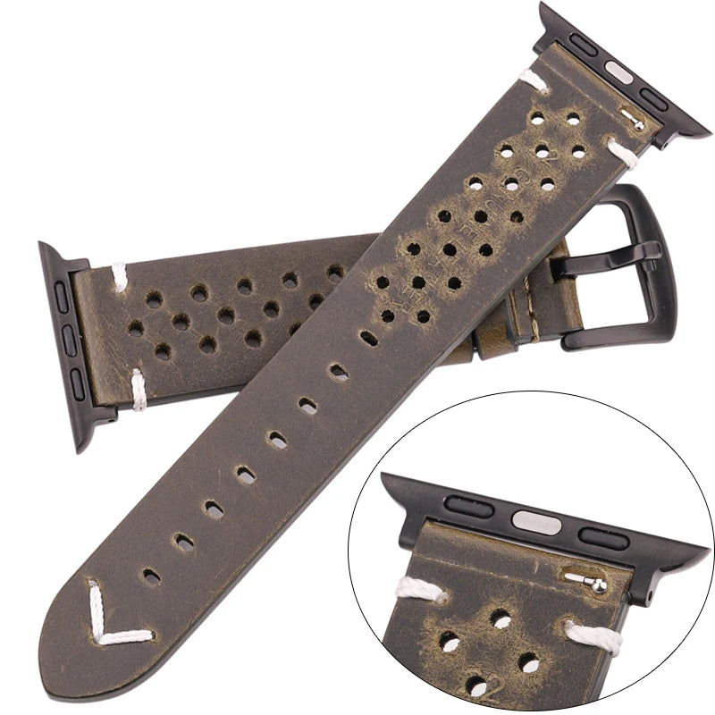Genuine Leather Apple Watch Strap – Compatible with Series 7, 6, 5, 4, SE (40mm–49mm) for Men & Women