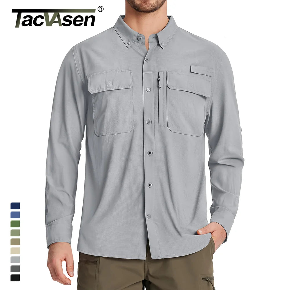TACVASEN Men's UPF 50+ Sun Protection Fishing Shirt – Quick-Dry Long Sleeve Mesh Hiking & Work Shirt