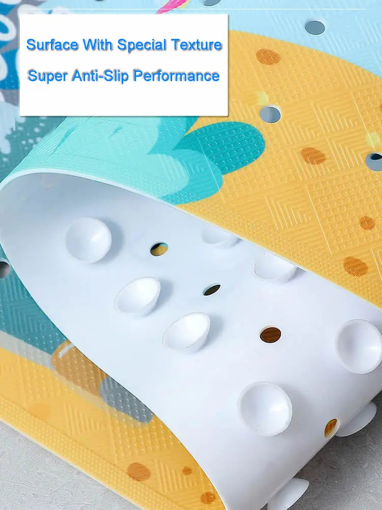 40x100cm Cartoon Sea World Anti-Skid Bath Mat – Soft Non-Slip Shower Mat with Suction Cups for Kids & Elderly