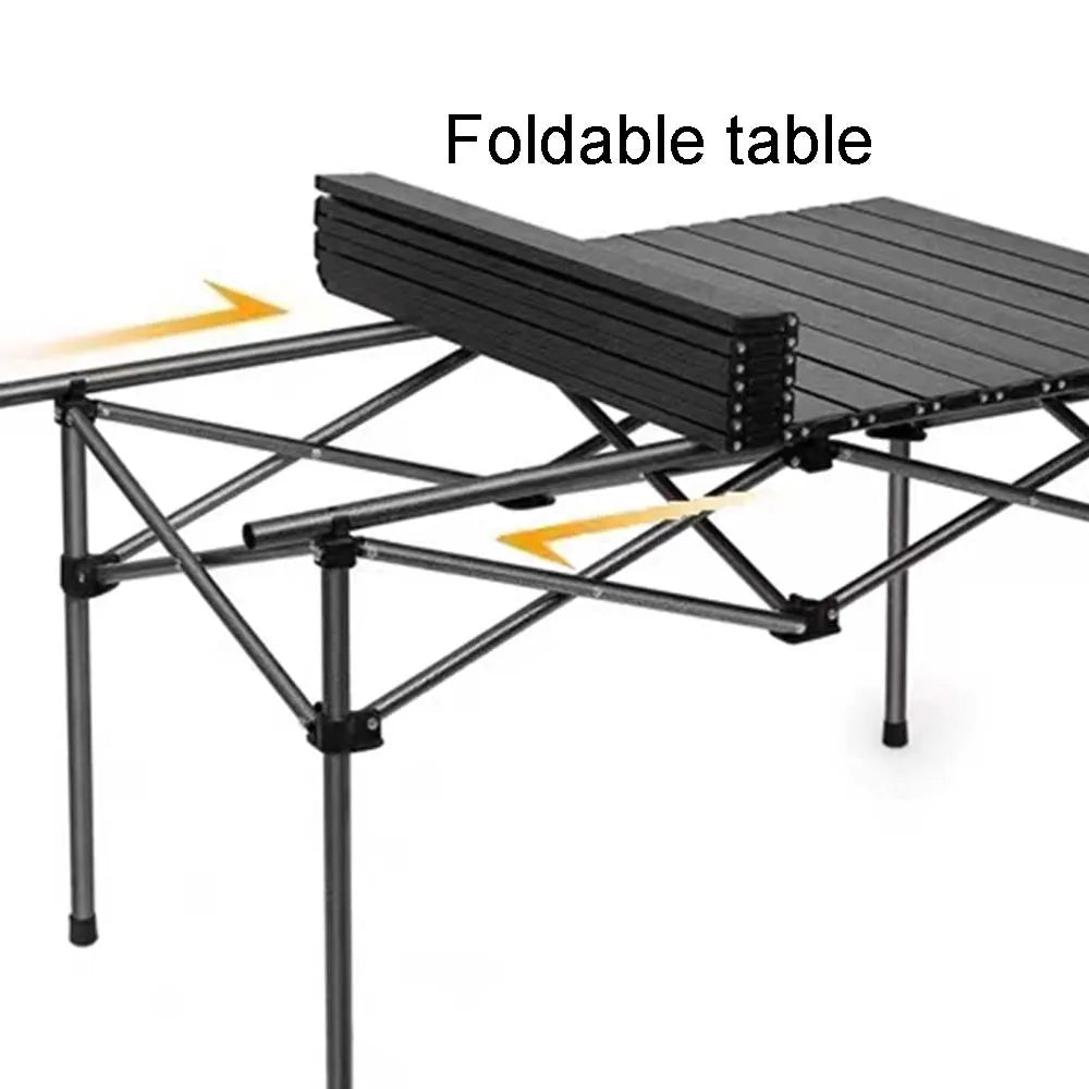Outdoor Folding Long Table – Portable Black Camping Desk with Net Bag, Easy Setup & Stable for BBQs