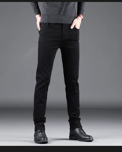 Men’s Spring Autumn Slim Black Jeans — Elastic Straight Korean Vintage Denim Pants for Business & Casual Wear