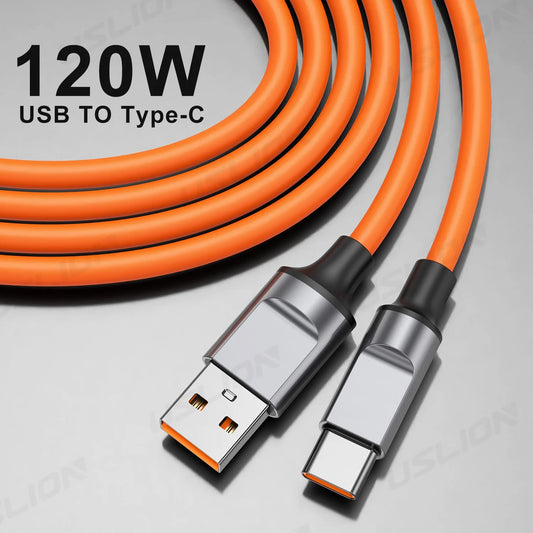 120W Type C Fast Charging Cable - Liquid Silicone USB-C Data Cord for Huawei P40, P30, Xiaomi 14, Redmi 13, POCO X6, OnePlus 12