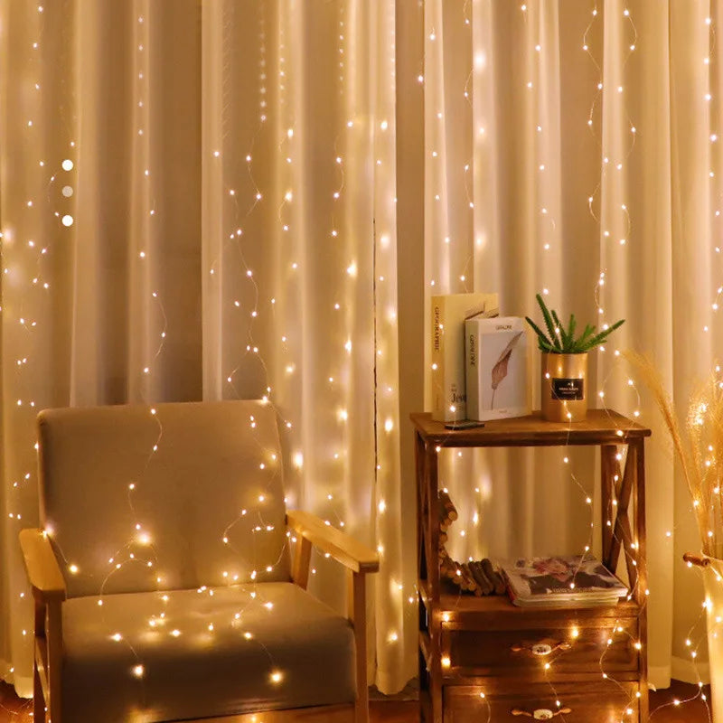 LED Curtain Garland String Lights with 8 Modes - USB Remote Control, Holiday Wedding Fairy Lights for Bedroom and Home Decoration