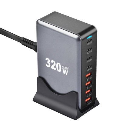 320W GaN USB-C Fast Charger - 8 Port Desktop Charging Station with Type C PD & Quick Charge 3.0 for iPhone 15, 14, Samsung