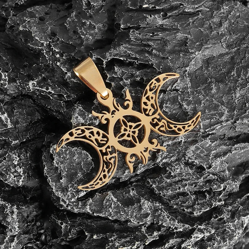 Witch Knot Necklace – Stainless Steel Magic Celtic Knot Pendant, Pagan Witchcraft Symbols, Jewelry Gift for Women