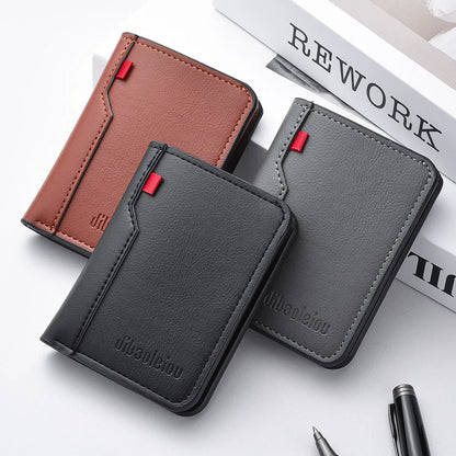 Ultra Thin Mini Leather Wallet - Soft PU Credit Card Holder Vertical Short Wallet for Men