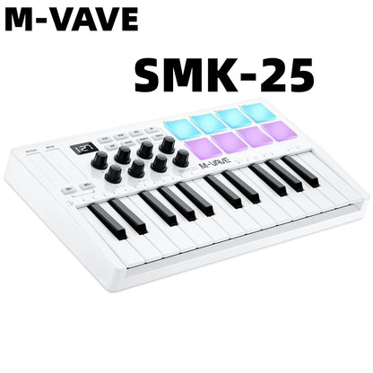 M-VAVE SMK-25 II MIDI Controller Keyboard – 25-Key USB Mini, 16 RGB Drum Pads, 8 Knobs, Music Production Software Included