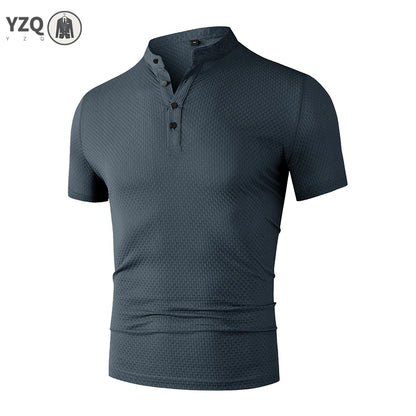 Men's Business Casual Polo Shirt - Short Sleeve Breathable Summer Top with Floral Detail