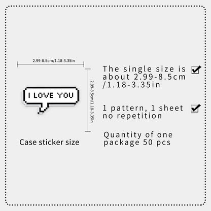 50-Piece Cute Pixel Game Sticker Set – Kawaii Cat Waterproof Decals for Scrapbooks, Phones, Luggage, and Skateboards