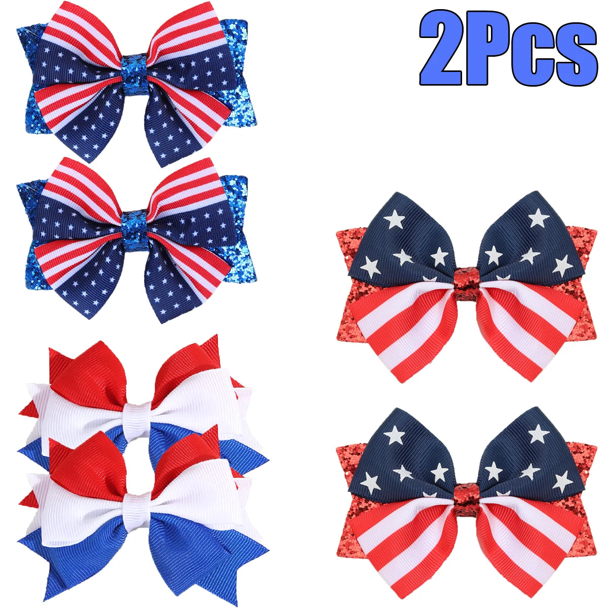 2Pcs USA Flag Bow Hair Clips – Patriotic Red White Blue Ribbon Barrettes for 4th of July Party Hair Accessories Women & Girls Festive Wear