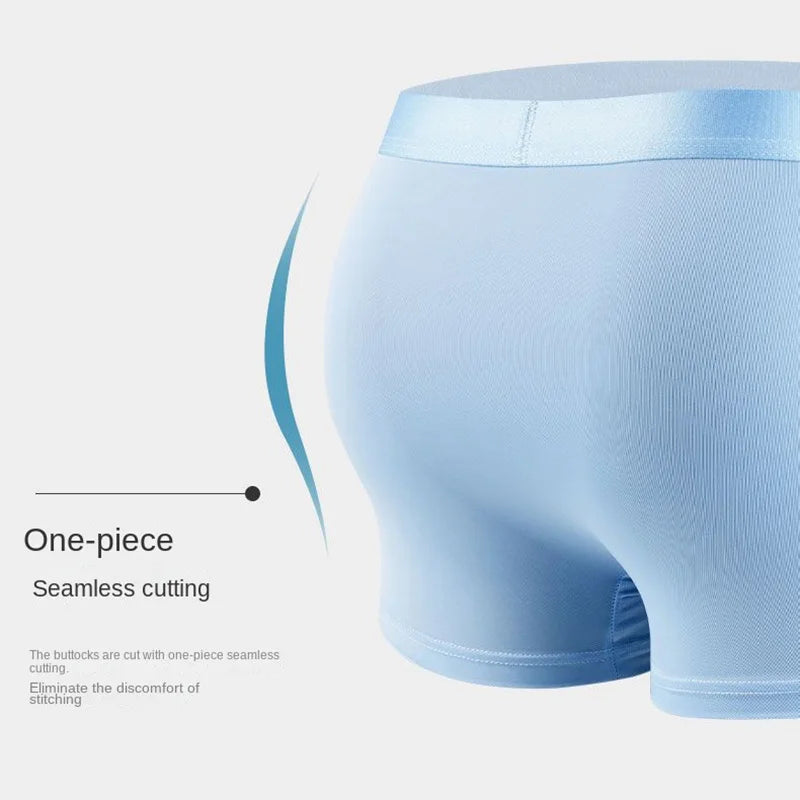 4PCS Men's Boxer Shorts – Ice Silk Underwear, Cool & Breathable Sexy Thin Panties, U Convex Lingerie, Sizes L-6XL