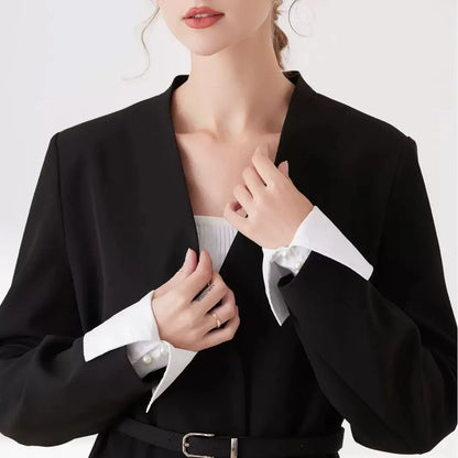 White Detachable Fake Collar - Stripe Lapel Faux Shirt Neckline Accessory for Women