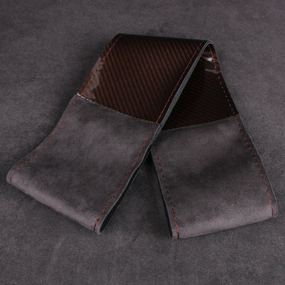 Dual-Tone Carbon Suede Steering Wheel Cover — Non-Slip, Soft Comfort, Universal Fit for Round & D-Type Wheels